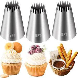 FANTEXY 9FT Large Piping Tips, 3 Pieces | Cake Decorating, Frosting Piping Kit, Churro Maker, For Cupcake Cookie FANTEXY 9FT Large Piping Tips, 3 Pieces | Cake Decorating, Frosting Piping Kit, Churro Maker, For Cupcake Cookie