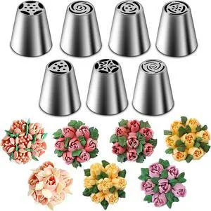 Suuker Russian Piping Tips Set, 7 Pieces | Stainless Steel, Cupcake Flower Shaped Frosting Nozzle Kit, For Pastry Cupcakes Cakes Cookies Decorating Suuker Russian Piping Tips Set, 7 Pieces | Stainless Steel, Cupcake Flower Shaped Frosting Nozzle Kit, For Pastry Cupcakes Cakes Cookies Decorating