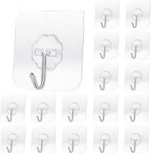 20 Pack Transparent Adhesive Hooks 30 lb(Max), Waterproof and Oilproof Reusable Seamless Hooks, Heavy Duty Wall Hook for Kitchen Bathroom Office 20 Pack Transparent Adhesive Hooks 30 lb(Max), Waterproof and Oilproof Reusable Seamless Hooks, Heavy Duty Wall Hook for Kitchen Bathroom Office