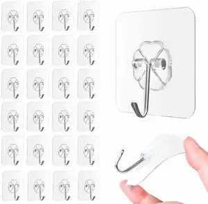 QUALIALL 33lbs Adhesive Hooks for Hanging on Wall or Ceiling, Heavy Duty, Clear, Damage Free, Traceless, Stick on Hangers for Kitchen Bathroom, 10pcs QUALIALL 33lbs Adhesive Hooks for Hanging on Wall or Ceiling, Heavy Duty, Clear, Damage Free, Traceless, Stick on Hangers for Kitchen Bathroom, 10pcs