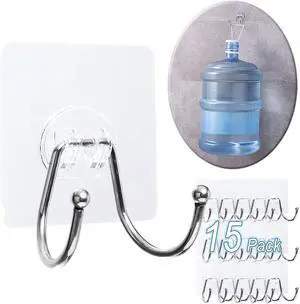 15 Pack Large Double Adhesive Wall Hooks, Damage-Free Waterproof 33 Ib Max Heavy Duty Hanging Clear Seamless Sticky Utility Hooks, Towel Coats Hats Clothes Nail Free Hangers (Twin Round Head) 15 Pack Large Double Adhesive Wall Hooks, Damage-Free Waterproof 33 Ib Max Heavy Duty Hanging Clear Seamless Sticky Utility Hooks, Towel Coats Hats Clothes Nail Free Hangers (Twin Round Head)