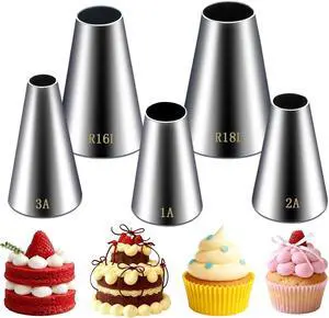 Hendiy 5 Pieces Large Round Piping Tip Set, Stainless Steel | Professional Cake Decorating, Frosting Tip, For Cupcakes Cakes Cookies Hendiy 5 Pieces Large Round Piping Tip Set, Stainless Steel | Professional Cake Decorating, Frosting Tip, For Cupcakes Cakes Cookies