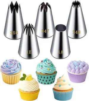 Suuker Large Piping Tips Set, Stainless Steel | 5 Pieces, 1A 1E 348 347 356 Suuker Large Piping Tips Set, Stainless Steel | 5 Pieces, 1A 1E 348 347 356