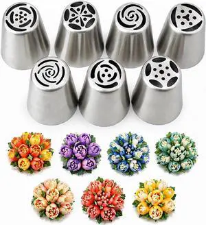 7 Pcs Large Russian Piping Tips Set, Stainless Steel Flower Frosting Nozzles, One-Press Cake Decorating Tips for Buttercream, Cupcakes, Cakes Dishwasher Safe 7 Pcs Large Russian Piping Tips Set, Stainless Steel Flower Frosting Nozzles, One-Press Cake Decorating Tips for Buttercream, Cupcakes, Cakes Dishwasher Safe