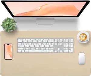 Beige Leather Desk Pad Large Mouse Pad, 23.6"x13.8" | Waterproof Desk Mat for Keyboard and Mouse, Non-Slip Computer Desk Protector, Smooth Mouse Control for Home Office Beige Leather Desk Pad Large Mouse Pad, 23.6"x13.8" | Waterproof Desk Mat for Keyboard and Mouse, Non-Slip Computer Desk Protector, Smooth Mouse Control for Home Office