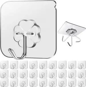 28 Pack Sticky Hooks for Hanging Heavy Duty, Wall Hooks Adhesive, Clear self Adhesive Hooks for Wall, Kitchen, Bathroom, Shower & Ceiling 28 Pack Sticky Hooks for Hanging Heavy Duty, Wall Hooks Adhesive, Clear self Adhesive Hooks for Wall, Kitchen, Bathroom, Shower & Ceiling