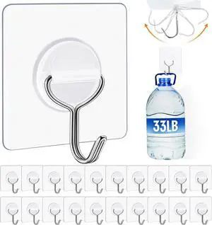 24 Pack Clear Adhesive Wall Hooks for Hanging Heavy-Duty 33Lb No Damage | Waterproof & Rustproof, Transparent, No-Drill, 33lbs Max Load, Stick Hooks for Bathroom, Kitchen, Towel, Outdoor, Office 24 Pack Clear Adhesive Wall Hooks for Hanging Heavy-Duty 33Lb No Damage | Waterproof & Rustproof, Transparent, No-Drill, 33lbs Max Load, Stick Hooks for Bathroom, Kitchen, Towel, Outdoor, Office