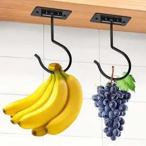 2PCS Self Adhesive Banana Hook Under Cabinet Foldable Banana Hanger | Black Metal Under Counter Banana Hook Holder to Keep Bananas Fresh Banana Holder for Kitchen RV Space Saving 2PCS Self Adhesive Banana Hook Under Cabinet Foldable Banana Hanger | Black Metal Under Counter Banana Hook Holder to Keep Bananas Fresh Banana Holder for Kitchen RV Space Saving