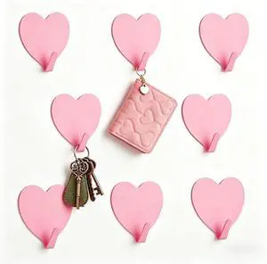 8-Pack Cute Adhesive Wall Hooks, Small Kawaii Heart Decor Hook for Hanging | Pink Purse Hangers for Room | Strong Stainless Steel Sticky Hooks for Keys, Bags, Towels, Hats, Rings | Fits Home & Office 8-Pack Cute Adhesive Wall Hooks, Small Kawaii Heart Decor Hook for Hanging | Pink Purse Hangers for Room | Strong Stainless Steel Sticky Hooks for Keys, Bags, Towels, Hats, Rings | Fits Home & Office