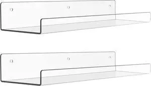 upsimples 2 Pcs 15" Acrylic Shelves for Wall Display and Storage, Clear | Transparent Design Highlights Skincare, Perfume, Easy-to-Find Versatile Floating Shelves for Bathroom, Bedroom and Playroom upsimples 2 Pcs 15" Acrylic Shelves for Wall Display and Storage, Clear | Transparent Design Highlights Skincare, Perfume, Easy-to-Find Versatile Floating Shelves for Bathroom, Bedroom and Playroom