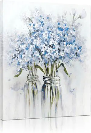 Blue Flowers Canvas Wall Art: Bedroom Blue Floral Picture Bathroom Decor | Abstract Bouquet in Vase Artwork Prints for Teen Girl, 12" x 15" Blue Flowers Canvas Wall Art: Bedroom Blue Floral Picture Bathroom Decor | Abstract Bouquet in Vase Artwork Prints for Teen Girl, 12" x 15"