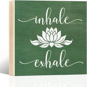 Inhale Exhale Wooden Box Sign, Yoga Wall Art, Lotus Sign | Lotus Just Breath Wall Decor for Meditation Room Spa Room, Office Decor for Women, Yoga Gifts for Women Student, 5.9x5.9 inch Inhale Exhale Wooden Box Sign, Yoga Wall Art, Lotus Sign | Lotus Just Breath Wall Decor for Meditation Room Spa Room, Office Decor for Women, Yoga Gifts for Women Student, 5.9x5.9 inch