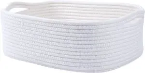 Woven Cotton Rope Storage Basket, Cube Changing Table Organizer for Closet Towels, Baby Nursery Bin, Small Dog Cat Toy Box, Gift Baskets empty (White) Woven Cotton Rope Storage Basket, Cube Changing Table Organizer for Closet Towels, Baby Nursery Bin, Small Dog Cat Toy Box, Gift Baskets empty (White)