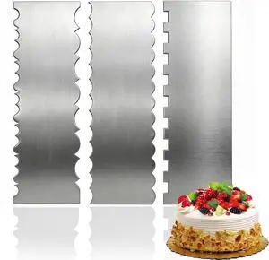 Philbinden 3 Pack Stainless Steel Cake Decorating Scraper Set,8.6-inch Double Sided Patterned Edge Stripe Edge Smoother Scraper for Buttercream, Frosting, Mousse, and Baking Projects Philbinden 3 Pack Stainless Steel Cake Decorating Scraper Set,8.6-inch Double Sided Patterned Edge Stripe Edge Smoother Scraper for Buttercream, Frosting, Mousse, and Baking Projects