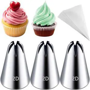 Hendiy 3pcs 2D Cake Piping Tips with 20 Piping Bags | Large Piping Nozzles, Cookie Icing, Cupcakes, Buttercream, DIY Art Hendiy 3pcs 2D Cake Piping Tips with 20 Piping Bags | Large Piping Nozzles, Cookie Icing, Cupcakes, Buttercream, DIY Art