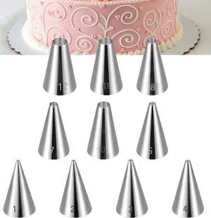 10Pcs Wilton Tips, 10 Sizes Round Wilton Piping Tips for Cookies | Stainless Steel, Professional Cake Decorating Tools, for Frosting, Icing & Russian Pastry 10Pcs Wilton Tips, 10 Sizes Round Wilton Piping Tips for Cookies | Stainless Steel, Professional Cake Decorating Tools, for Frosting, Icing & Russian Pastry