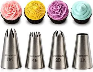 Professional Large Piping Nozzles, 4pcs Stainless Steel Seamless Icing Piping Nozzle Tip Set for Cakes, Cupcakes and Baking Professional Large Piping Nozzles, 4pcs Stainless Steel Seamless Icing Piping Nozzle Tip Set for Cakes, Cupcakes and Baking