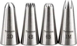 #1M #2D #4B #6B Large Piping Nozzles, 4 pcs Stainless Steel Seamless Icing Piping Tips Set for Cupcakes and Baking #1M #2D #4B #6B Large Piping Nozzles, 4 pcs Stainless Steel Seamless Icing Piping Tips Set for Cupcakes and Baking