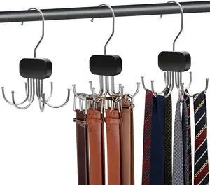 3 Pack Belt Hanger for Closet Organizer, Tie Hangers for Closet Storage | Cakuuwu 360° Rotatable & Foldable Hooks, Large Capacity Holder Space Saving Rack for Tank Top, Bra, Purse, Hat (Black) 3 Pack Belt Hanger for Closet Organizer, Tie Hangers for Closet Storage | Cakuuwu 360° Rotatable & Foldable Hooks, Large Capacity Holder Space Saving Rack for Tank Top, Bra, Purse, Hat (Black)