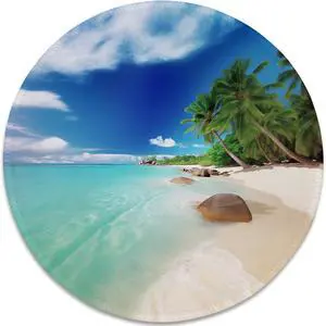 Tropical Paradise Beach Mouse Pad - Relaxing Seaside Scenery, Round Stitched Edges Non-Slip Rubber Base Mouse Pads for Computers Laptop Tropical Paradise Beach Mouse Pad - Relaxing Seaside Scenery, Round Stitched Edges Non-Slip Rubber Base Mouse Pads for Computers Laptop