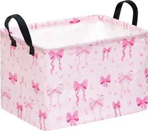 Gift Toy Storage Basket for Girls, Storage Organizer for Nursery Hamper Home Bedroom Laundry Hamper Shelf Baskets Pink Bowknot Pattern Gift Toy Storage Basket for Girls, Storage Organizer for Nursery Hamper Home Bedroom Laundry Hamper Shelf Baskets Pink Bowknot Pattern