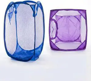 Pop Up Laundry Hamper Mesh Foldable Basket for Travel | Collapsible Mesh Laundry Basket for Cruise, Camping & Home, Portable Travel Hamper with Carry Handle, Purple & Blue Pop Up Laundry Hamper Mesh Foldable Basket for Travel | Collapsible Mesh Laundry Basket for Cruise, Camping & Home, Portable Travel Hamper with Carry Handle, Purple & Blue
