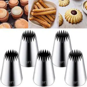 Hendiy Stainless Steel Churro Piping Tips, 5 Pieces | 9FT Large Piping Tip, Churro Maker Icing Tips, Pastry Tips, For Cake Decorating Frosting Hendiy Stainless Steel Churro Piping Tips, 5 Pieces | 9FT Large Piping Tip, Churro Maker Icing Tips, Pastry Tips, For Cake Decorating Frosting
