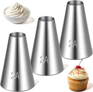 3 Pcs 2A Piping Tip, Large Piping Tips for Cake Decorating Round Plain Icing Tip for Macarons Filling Cupcake Frosting Nozzles Stainless Steel Baking Decoration Tools 3 Pcs 2A Piping Tip, Large Piping Tips for Cake Decorating Round Plain Icing Tip for Macarons Filling Cupcake Frosting Nozzles Stainless Steel Baking Decoration Tools