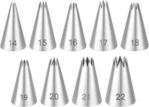 Stainless Steel Star Piping Tips Set, 9 Piece French Star Tube Frosting Nozzle Kit Open Stars Piping Tips Set Pastry Decorating Tip For Cupcakes Cookies Cakes (Small Size) Stainless Steel Star Piping Tips Set, 9 Piece French Star Tube Frosting Nozzle Kit Open Stars Piping Tips Set Pastry Decorating Tip For Cupcakes Cookies Cakes (Small Size)