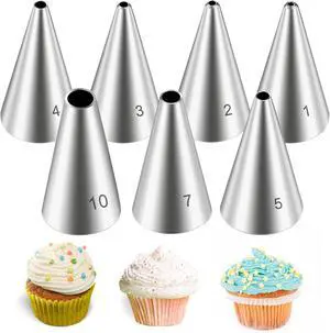 Dimeho 7 Pcs Round Hole Piping Tips Set Stainless Steel Cupcake Frosting Nozzles Cake Decorating Tool Russian Pastry Icing Dispensers Supplies for Baking Cookies Puff Doughnut Cream Bag Filler Dimeho 7 Pcs Round Hole Piping Tips Set Stainless Steel Cupcake Frosting Nozzles Cake Decorating Tool Russian Pastry Icing Dispensers Supplies for Baking Cookies Puff Doughnut Cream Bag Filler