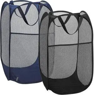 2 Laundry Baskets, pop-up Laundry Baskets, Foldable mesh Laundry Baskets (Each with 2 Reinforced Handles), Blue 2 Laundry Baskets, pop-up Laundry Baskets, Foldable mesh Laundry Baskets (Each with 2 Reinforced Handles), Blue