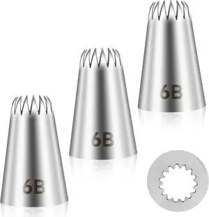 Giantree 3 PCS 6B Cake Piping Nozzle Tips, Stainless Steel Large Piping Tips Cake Decorating Tools for Buttercream Icing Birthday Cake Cupcake DIY Baking Supplies Giantree 3 PCS 6B Cake Piping Nozzle Tips, Stainless Steel Large Piping Tips Cake Decorating Tools for Buttercream Icing Birthday Cake Cupcake DIY Baking Supplies