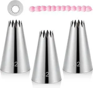 3 Pieces #32 Cake Piping Tip Open Star Icing Tip Seamless Icing Tips Stainless Steel Cupcake Piping Tips for Frosting Macarons Dessert Cake Decorations, Sliver 3 Pieces #32 Cake Piping Tip Open Star Icing Tip Seamless Icing Tips Stainless Steel Cupcake Piping Tips for Frosting Macarons Dessert Cake Decorations, Sliver