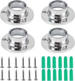 Stainless Steel Closet Rod Support - 3 Styles of Fixed Seat Flange - 1 Inch Diameter - Heavy-Duty Bracket - End Support Piece for Closet Rods with Screws (Round Base) Stainless Steel Closet Rod Support - 3 Styles of Fixed Seat Flange - 1 Inch Diameter - Heavy-Duty Bracket - End Support Piece for Closet Rods with Screws (Round Base)