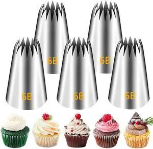 Suuker 6B Piping Tips Set, 5-Piece Open Star Cake Decorating Tips | 5 Medium 6B Open Star Tips for Swirls, Stars, Shells on Cakes, Cupcakes and Cookies Suuker 6B Piping Tips Set, 5-Piece Open Star Cake Decorating Tips | 5 Medium 6B Open Star Tips for Swirls, Stars, Shells on Cakes, Cupcakes and Cookies