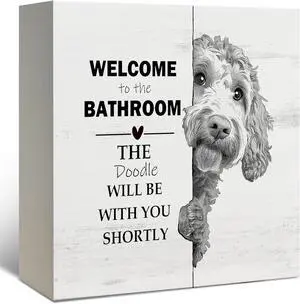 Funny Goldendoodle Bathroom Decor, Goldendoodle Gifts Black and White Golden Doodle Dog Wooden Box Sign, Wood Signs for Bathroom Toilet Restroom Counter Shelf Wall Decoration 5x5 Inch Funny Goldendoodle Bathroom Decor, Goldendoodle Gifts Black and White Golden Doodle Dog Wooden Box Sign, Wood Signs for Bathroom Toilet Restroom Counter Shelf Wall Decoration 5x5 Inch