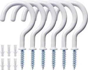 12 Pcs Ceiling Hooks for Hanging Plants 1.8" White Vinyl Coated | Heavy Duty, Rust Proof, Hanging Hooks For Christmas Lights, Cups, Decors, Screw in Plant Hanger Hook, Indoor, Outdoor 12 Pcs Ceiling Hooks for Hanging Plants 1.8" White Vinyl Coated | Heavy Duty, Rust Proof, Hanging Hooks For Christmas Lights, Cups, Decors, Screw in Plant Hanger Hook, Indoor, Outdoor