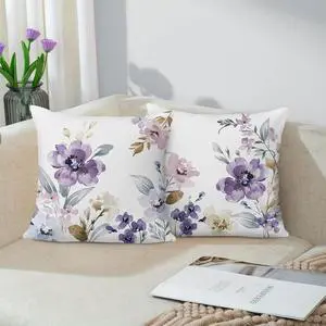 Bonhause Watercolor Floral Throw Pillow Covers 18 x 18 Inch Purple Pink | Flower Leaves Ink Art Modern Decorative Cushion Covers for Couch Sofa Bed Home Garden Patio Decor Set of 2 Bonhause Watercolor Floral Throw Pillow Covers 18 x 18 Inch Purple Pink | Flower Leaves Ink Art Modern Decorative Cushion Covers for Couch Sofa Bed Home Garden Patio Decor Set of 2