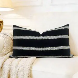 Slow Cow Lumbar Throw Pillow Cover Stripe 12 x 20 Inches Black Off White | Decorative Textured Woven Rectangular Stripe Accent Cushion with Hidden Zipper for Living Room Home Decor Slow Cow Lumbar Throw Pillow Cover Stripe 12 x 20 Inches Black Off White | Decorative Textured Woven Rectangular Stripe Accent Cushion with Hidden Zipper for Living Room Home Decor