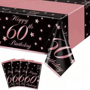 4 Pack 60th Birthday Tablecloths Plastic Disposable Rose and Gold Rectangle Table Cover for Men Woman 60 Birthday Party Decorations, 51x87'' 4 Pack 60th Birthday Tablecloths Plastic Disposable Rose and Gold Rectangle Table Cover for Men Woman 60 Birthday Party Decorations, 51x87''