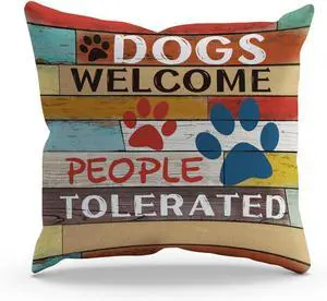 BXFAHZJ Funny Dogs Welcome People Tolerated Throw Pillow Cover Pillowcase - Dog Theme 18x18 Inch Decor for Sofa Bed Couch, Gifts for Housewarming, Dog Lovers BXFAHZJ Funny Dogs Welcome People Tolerated Throw Pillow Cover Pillowcase - Dog Theme 18x18 Inch Decor for Sofa Bed Couch, Gifts for Housewarming, Dog Lovers
