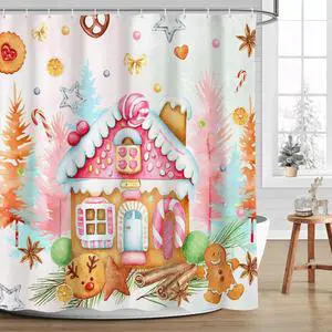 MEHOFOND Christmas Cute Gingerbread House Shower Curtain Winter Forest Merry Xmas Tree Cartoon Candy Snowflake Holiday Bathroom Decor Happy New Year Bath Curtain with Hooks Waterproof Fabric 72x72In MEHOFOND Christmas Cute Gingerbread House Shower Curtain Winter Forest Merry Xmas Tree Cartoon Candy Snowflake Holiday Bathroom Decor Happy New Year Bath Curtain with Hooks Waterproof Fabric 72x72In
