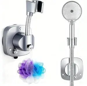 No Drill Shower Head Holder, Strong Suction Cup 360° Adjustable Handheld Shower Bracket - Removable and Reusable (Silver) No Drill Shower Head Holder, Strong Suction Cup 360° Adjustable Handheld Shower Bracket - Removable and Reusable (Silver)