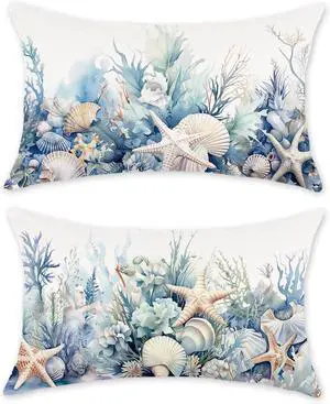 TAJWE Nautical Coastal Beach Summer Throw Pillow Covers 12x20 Set of 2 Ocean Seashell Starfish Coral Decorative Pillowcases Farmhouse Seasonal Lumbar Cushion Cases for Sofa Couch Porch Home Decor TAJWE Nautical Coastal Beach Summer Throw Pillow Covers 12x20 Set of 2 Ocean Seashell Starfish Coral Decorative Pillowcases Farmhouse Seasonal Lumbar Cushion Cases for Sofa Couch Porch Home Decor