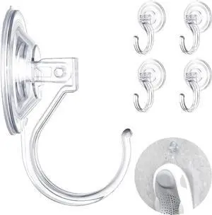 4-Pack Suction Cup Hooks for Shower, Extra Large Clear 1.9" Shower Suction Hooks, Heavy Duty 18 Lb, Reusable & Removable Plastic Wreath Hanger for Windows, Glass, Bathroom, Loofah, No Tools, No Damage 4-Pack Suction Cup Hooks for Shower, Extra Large Clear 1.9" Shower Suction Hooks, Heavy Duty 18 Lb, Reusable & Removable Plastic Wreath Hanger for Windows, Glass, Bathroom, Loofah, No Tools, No Damage