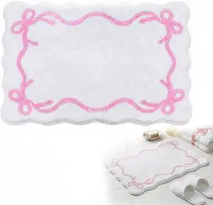 Pink Bow Bath Mat Cute Bow Non Slip Bathroom Rug 16" x 24" Super Soft Absorbent Bathroom Rugs Machine Washable for Shower Stall Vanities Kitchen Floor Entrance (White) Pink Bow Bath Mat Cute Bow Non Slip Bathroom Rug 16" x 24" Super Soft Absorbent Bathroom Rugs Machine Washable for Shower Stall Vanities Kitchen Floor Entrance (White)