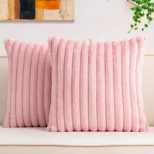 Aegero Pack of 2 Faux Fur Christmas Throw Pillow Covers 18x18 Inch, Pink | Fall Plush Striped Couch Pillow Cover, with Velvet Back Modern Home Decorative Throw Pillow for Sofa Living Room Couch Bed Aegero Pack of 2 Faux Fur Christmas Throw Pillow Covers 18x18 Inch, Pink | Fall Plush Striped Couch Pillow Cover, with Velvet Back Modern Home Decorative Throw Pillow for Sofa Living Room Couch Bed
