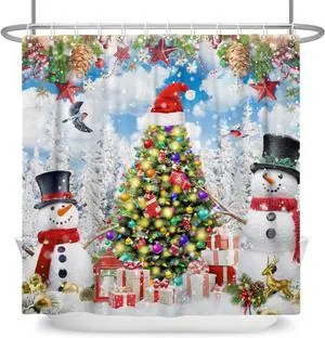 Winter Shower Curtains for Bathroom Cute Snowmans Snow Pine Trees Funny Winter Forest Xmas Holiday Fabric Bathroom Decor Set with 12 Hooks 72x72 Winter Shower Curtains for Bathroom Cute Snowmans Snow Pine Trees Funny Winter Forest Xmas Holiday Fabric Bathroom Decor Set with 12 Hooks 72x72