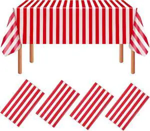 NOVWANG 4 Pack Carnival Tablecloth Red and White Stripe Plastic Table Cover | 4 Pack Plastic Table Covers, Red and White Stripe Carnival Pattern, Picnic Movie Night Birthday Decorations NOVWANG 4 Pack Carnival Tablecloth Red and White Stripe Plastic Table Cover | 4 Pack Plastic Table Covers, Red and White Stripe Carnival Pattern, Picnic Movie Night Birthday Decorations