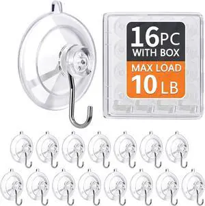 KORCCI Suction Cup Hooks 16Pack - Max Load 10LB, 1.77Inch Clear Medium Suction Cups, No Trace, Reusable & Removable, Stainless Steel Hooks, for Tile, Glass, Window, Shower, Kitchen, Bathroom KORCCI Suction Cup Hooks 16Pack - Max Load 10LB, 1.77Inch Clear Medium Suction Cups, No Trace, Reusable & Removable, Stainless Steel Hooks, for Tile, Glass, Window, Shower, Kitchen, Bathroom